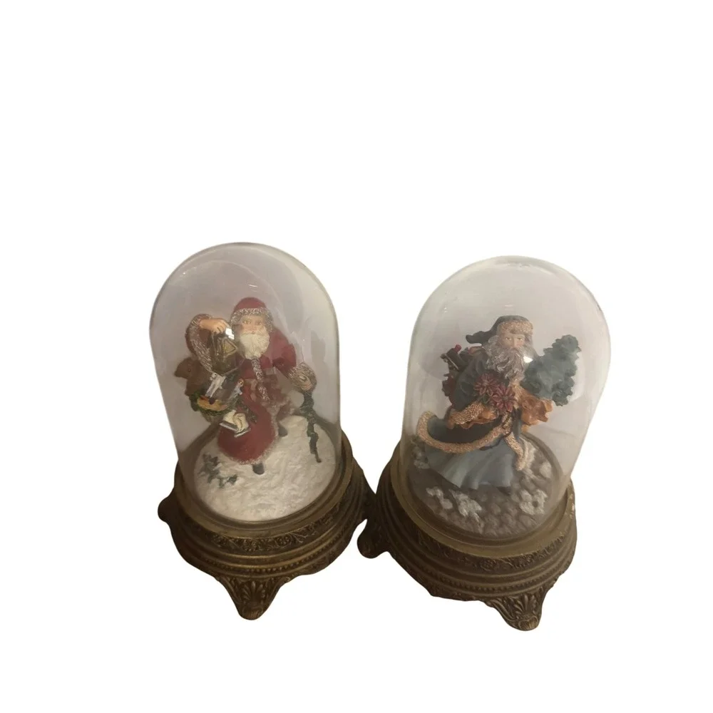 Vintage Kriss Kringle Santa Claus Glass Dome Figurines Christmas Decor Set of 2
